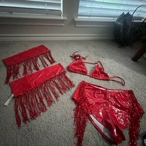 Red Fringe Bikini Set